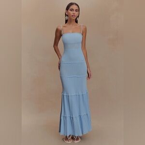 Meshki Finley Pointelle Knit Maxi Dress - Cornflower Blue